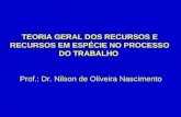 TEORIA GERAL DOS RECURSOS E RECURSOS EM ESPÉCIE NO PROCESSO DO TRABALHO Prof.: Dr. Nilson de Oliveira Nascimento.