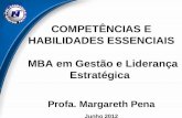 COMPETÊNCIAS E HABILIDADES ESSENCIAIS MBA em Gestão e Liderança Estratégica Profa. Margareth Pena Junho 2012.