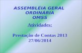 ASSEMBLÉIA GERAL ORDINÁRIA OMSS Atividades: Prestação de Contas 2013 27/06/2014.