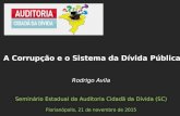 Rodrigo Avila Seminário Estadual da Auditoria Cidadã da Dívida (SC) Florianópolis, 21 de novembro de 2015 A Corrupção e o Sistema da Dívida Pública.