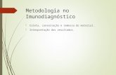 Metodologia no Imunodiagnóstico  Coleta, conservação e remessa do material.  Interpretação dos resultados.