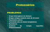 Protozoários PROBLEMAS Grupo heterogêneo de doençasGrupo heterogêneo de doenças Drogas antigas (maioria mais de 10 anos)Drogas antigas (maioria mais de.