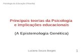 Principais teorias da Psicologia e implicações educacionais (A Epistemologia Genética) l Psicologia da Educação (Filosofia) 1 Luciana Souza Borges.