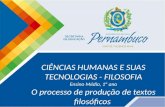 CIÊNCIAS HUMANAS E SUAS TECNOLOGIAS - FILOSOFIA Ensino Médio, 1º ano O processo de produção de textos filosóficos.