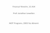 Finansal Yönetim, 15.414 Prof. Jonathan Lewellen MOT Programı ...