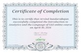 Arvind Sundararajan - Analytics Certificate