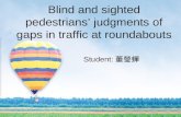 Blind and sighted pedestrians’ judgments of gaps in traffic at roundabouts Student: 董瑩蟬.