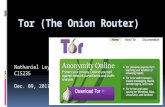 Nathaniel Ley CIS235 Dec. 09, 2011. Why do we need Tor?  Encryption is not enough to ensure complete anonymity, since packet headers can still reveal.
