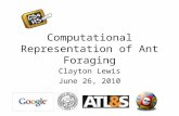 Computational Representation of Ant Foraging Clayton Lewis June 26, 2010.