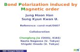 KIAS Emergent Materials 2006 Bond Polarization induced by Magnetic order Jung Hoon Han Sung Kyun Kwan U. Reference: cond-mat/0607 Collaboration Chenglong.
