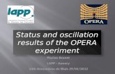 Status and oscillation results of the OPERA experiment Florian Brunet LAPP - Annecy 24th Rencontres de Blois 29/05/2012.