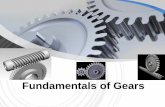 Fundamentals of · PDF fileFundamentals of Gears . ... • Bevel gears • Worm gears. Gear Gears are toothed cylindrical wheels used for transmitting ... Fuandamentals of Gear Design: