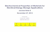 Electrochemical Properties of Materials for Electrical ... · PDF fileElectrochemical Properties of Materials for Electrical Energy Storage Applications Lecture Note 8 November 27,