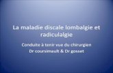 La maladie discale lombalgie et radiculalgieyduverneix.free.fr/diaporamas/chir_lombaire.pdf · La maladie discale lombalgie et radiculalgie Conduite à tenir vue du chirurgien Dr