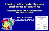 Leading Indicators for Systems Engineering Effectiveness · PDF fileLeading Indicators for Systems Engineering Effectiveness ... Product not maturing fast enough. ... (difference between