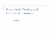 Hypothesis Testing and Inferential Statisticswebs.wofford.edu/boppkl/courseFiles/Expmtl/PPTslides/Ch 7... · Hypothesis Testing ... Obtain sample data ... Z table One-tailed: α =