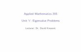 Applied Mathematics 205 Unit V: Eigenvalue ProblemsThe amplitude of y p(t), F0 m(!2 0!2) ... I the eigenvalue = !2=c gives a natural vibration frequency of the ... Eigenvalue Problems