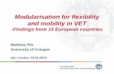 Modularisation for flexibility and mobility in VET for flexibility and mobility in VET -Findings from 15 European countries Matthias Pilz University of Cologne IoE, London, 23.01.2014