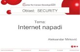 Oblast: SECURITY Tema: Internet napadi šalje SYN (TCP segment koji sadrži Initial Sequence Number) Server odgovara, šalje SYN (koji sadrži ISN i vrednost rezervisanu u bufferu
