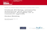 Critical thinking, university autonomy, and societal ... · Critical thinking, university autonomy, and societal evolution; thoughts on a research agenda Gordon Redding Contents Abstract