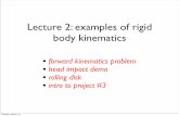 Lecture 2: examples of rigid body kinematics 2: examples of rigid body kinematics • forward kinematics problem • head impact demo • rolling disk • intro to project #3 Tuesday,