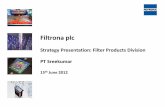 Filtrona plc trends Increasing role for filter innovation to address industry trends Regulation Illicit trade Consumer need Cost & price Consumer engagement 2011 global market: US$694bn