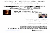 Wolfgang Amadeus Mozart „Requiem“ (KV 626) · Sonntag, 11. November 2012, 19 Uhr Heiliggeistkirche Heidelberg Wolfgang Amadeus Mozart „Requiem“ (KV 626) (Süßmayr-Fassung)