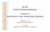 Lecture EE333 - lecture 13people.clarkson.edu/~lwu/ee333/Lectures/Lecture EE333 - lecture 13.pdf · Surge impedance loading (SIL) The power delivered by a lossless line to a load