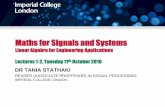 Maths for Signals and Systems - Imperial College …tania/teaching/Maths for Signals and... · Maths for Signals and Systems Linear Algebra for ... • Introduction to Linear Algebra