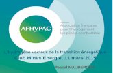 Club Mines Energie, 11 mars 2015 · Cogeneration Electrolyseur GreenEnergyBox ... Corse Pasquale Paoli, AREVA H2GEN et le Commissariat à l’EnergieAtomique et aux Energies Alternatives.