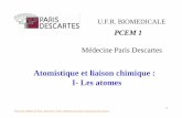 Atomistique et liaison chimique : I- Les atomeswtclick.free.fr/upload/Chimie/3.1- Atomistique.pdf · Document Médecine Paris- Descartes -Toute utilisation nécessite l'autorisation