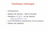 Introduction Notion de vitesse – Déf et mesure Relation ...univ-nktt.yolasite.com/resources/cinetique chimique.pdf · Cinétique chimique • Introduction • Notion de vitesse
