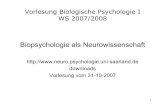 Vorlesung Biologische Psychologie I WS 2007/2008 · 4 Literatur Biopsychologie I & II Psychophysiologie Schandry, R. (1998). Lehrbuch Psychophysiologie (3. Auflage) Psychologie Verlags
