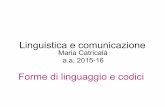 Linguistica e comunicazione · Linguistica e comunicazione Maria Catrical ... Codifica Decodifica C E E C Codici secondari 1. cRe 2.eRc (la scrittura) 1. C Aria r E /aria/ 2. eRc