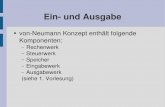 Ein und Ausgabe - Technische Universität Chemnitz · Ein und Ausgabe vonNeumann Konzept enthält folgende Komponenten: – Rechenwerk – Steuerwerk – Speicher – Eingabewerk