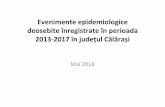 Evenimente epidemiologice înregistrate în perioada 2013 în ... · Epidemia de rujeolă, Călărași,2017‐ România • 31 Decembrie 2017‐ 10279 cazuri confirmate, 37 decese