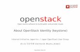 openstack · OpenStack Identity(keystone)について OpenStackの各コンポーネントが利用する共 通の認証基盤としてシステム全体に統合認証 機能を提供しています。