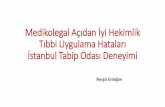 Tıbbi Uygulama Hataları İstanbul Tabip Odası · 2016-12-05 · Medikolegal Açıdan İyi Hekimlik Tıbbi Uygulama Hataları İstanbul Tabip Odası Deneyimi Nergis Erdoğan