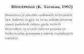 Biocenoza (K. Tarman, 1992 · Biocenoza (K. Tarman, 1992) Biocenoza je združba rastlinskih in živalskih vrst, bakterij in gliv, ki so na nekem prostoru zaradi podobnih zahtev glede