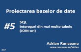 #5 SQL · 2017-04-05 · 5. Interogari din mai multe tabele (JOIN-uri) Tipuri de JOIN-uri: Join-uri proprietate ORACLE Join-uri SQL 1999 Cartesian Product Cross join Equijoin Natural