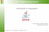 Introdução a Linguagem · Unidade 03 – Introdução a Linguagem Java 3 TIC - Programação Visual Linguagem Java Java é uma linguagem de programação orientada a objeto, desenvolvida
