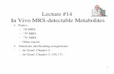 Lecture #14 In Vivo MRS-detectable Metabolites · 1 Lecture #14! In Vivo MRS-detectable Metabolites • Topics – 1 H-MRS – 31P-MRS – 13 C-MRS – Other nuclei • Handouts and