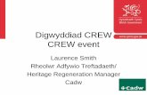 Digwyddiad CREW CREW event - regenwales.org Smith, CAD… · Digwyddiad CREW CREW event Laurence Smith Rheolwr Adfywio Treftadaeth/ Heritage Regeneration Manager Cadw . ... Arts discussion