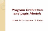 Program Evaluation and Logic Models€¦ · ScWk 242 – Session 10 Slides . Review – Program Evaluation ! Seeks to answer the overall question of whether a program (or policy,