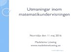 Utmaningar inom matematikundervisningen · 2016-05-12 · Utmaningar inom matematikundervisningen Norrtälje den 11 maj 2016 Madeleine Löwing  madeleine@lowing.eu