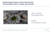 Ontwikkelingen arbeidsmarkt: Uitzendbureau? Kans op werk! · UWV-congres Uitzendbranche Zwolle, 15 november 2012, 2 Inhoud presentatie ... februari 2010 : 452.000 ... 12% Zorg &Welzijn