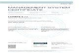 MANAGEMENT SYSTEM CERTIFICATE - LamberISO 9001:2015 Questa certificazione è valida This certificate is valid per il seguente campo applicativo: for the following scope: Progettazione