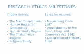 RESEARCH ETHICS MILESTONES - KOCWelearning.kocw.net/contents4/document/lec/2013/Chosun/J... · 2013-11-22 · Ethics Milestones: • Nuremberg Code 1947 • Amendments to the Food,