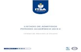 LISTADO DE ADMITIDOS 2019-2 final - ITSAitsa.edu.co/docs/Listado-de-Admitidos-2019-2.pdf · Estimados Aspirantes y Admitidos La Institución Universitaria ITSA, presenta el listado
