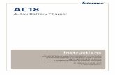 4-Bay Battery Charger · aufgeladen. Der Verpackungskarton für das Ladegerät enthält Folgendes: • Akkuladegerät AC18 mit 4 Ladesteckplätzen • AC18 4-Bay Battery Charger Instructions